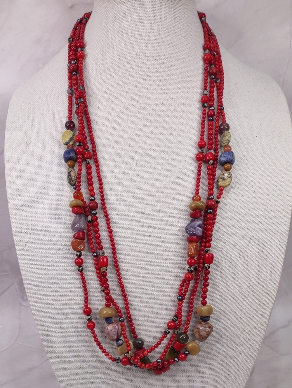 Artisan Crafted Multi-Strand Beaded Necklace with Mixed Accent Beads